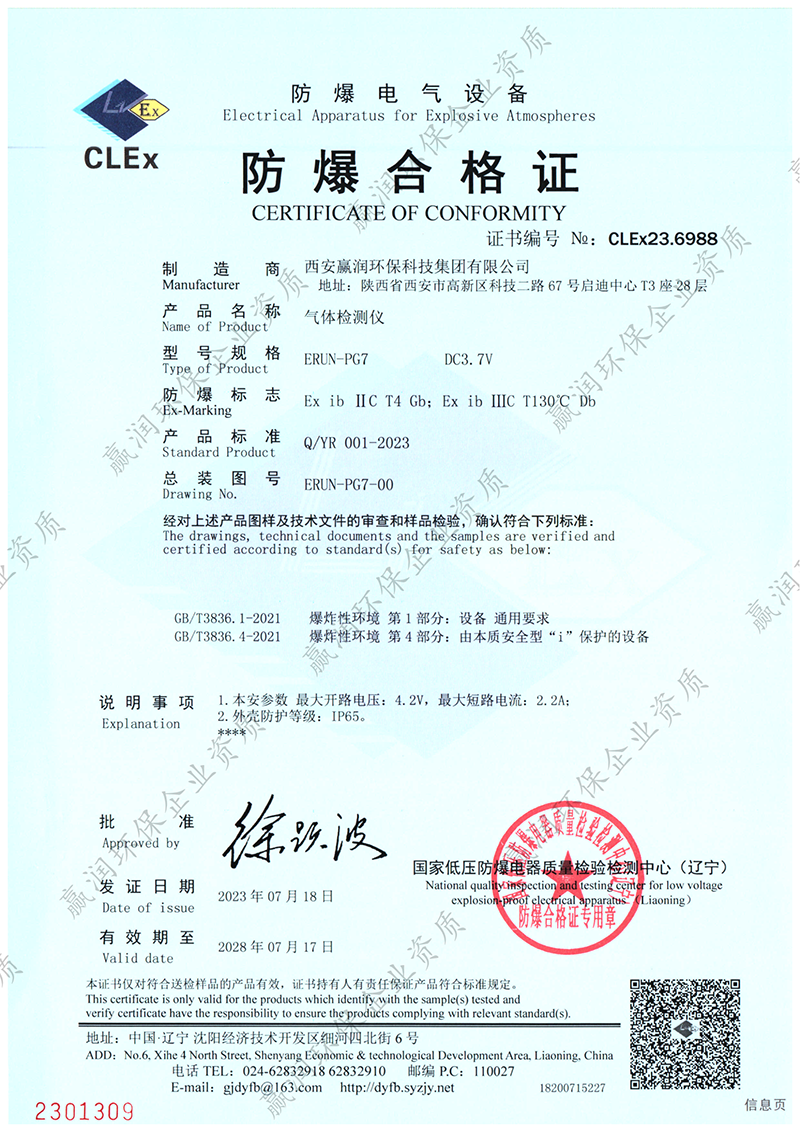 熱烈祝賀 | 贏潤集團(tuán)氣體檢測儀再次成功取得防爆合格證！